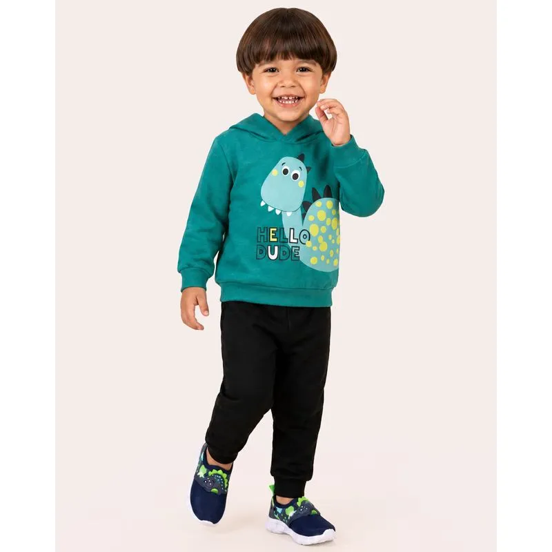 Conjunto Moletom Bebê com Capuz Estampa Dinossauro Verde 2