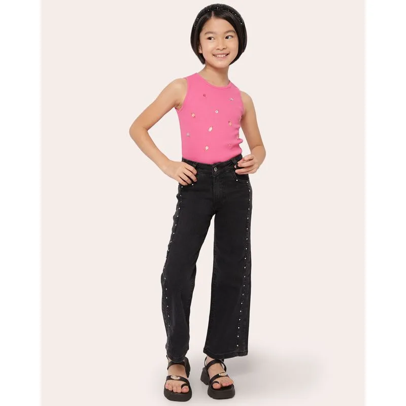 Calça Jeans Infantil Reta com Aplicação Preta 6