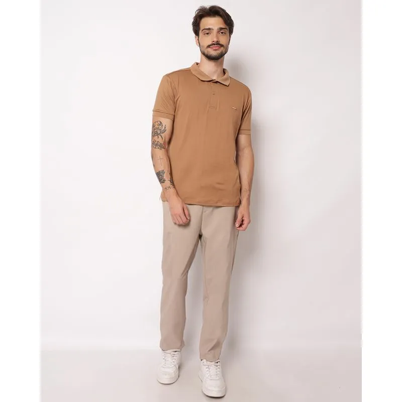 Calça Sarja Masculina Reta Cós com Elástico Cordão Bege 48