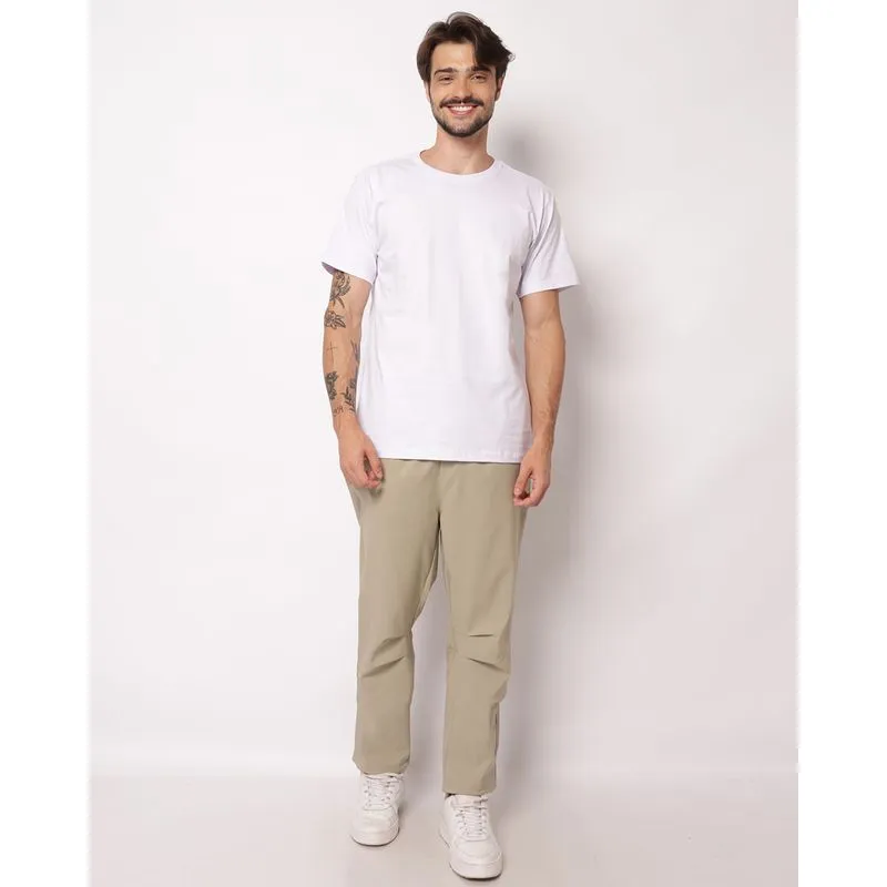 Calça Sarja Masculina Jogger com Parachute Bolsos Elástico e Cordão Bege 46