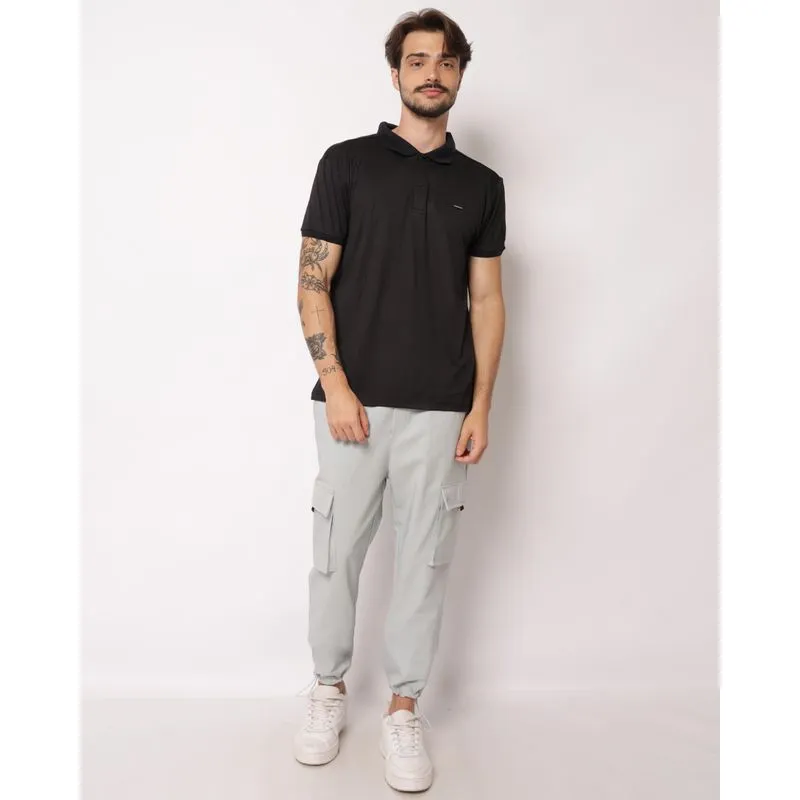 Calça Sarja Masculina Jogger com Bolsos Cargo Elástico e Cordão Azul 48