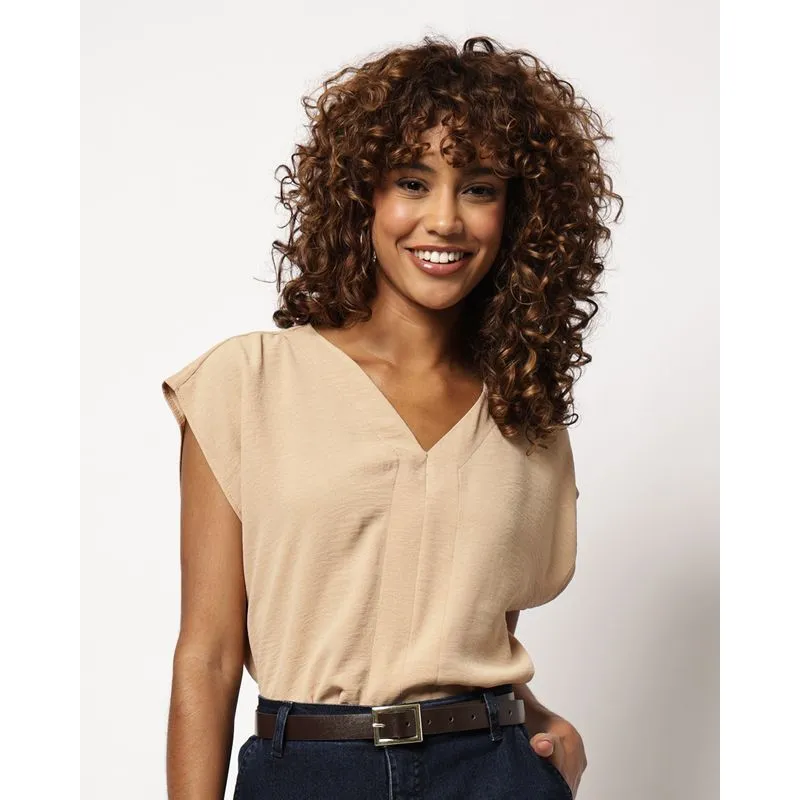 Blusa Feminina Berry & Co. Decote V Bege XG