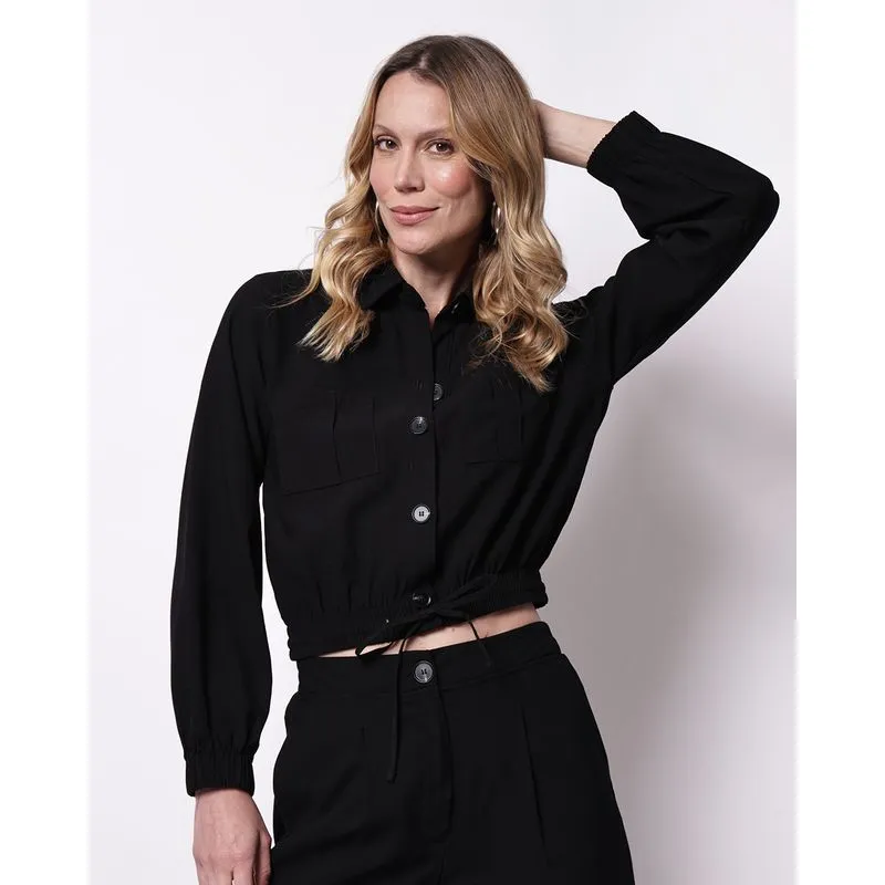 Casaco Feminino Berry & Co. Alfaiataria com Bolsos Preta G