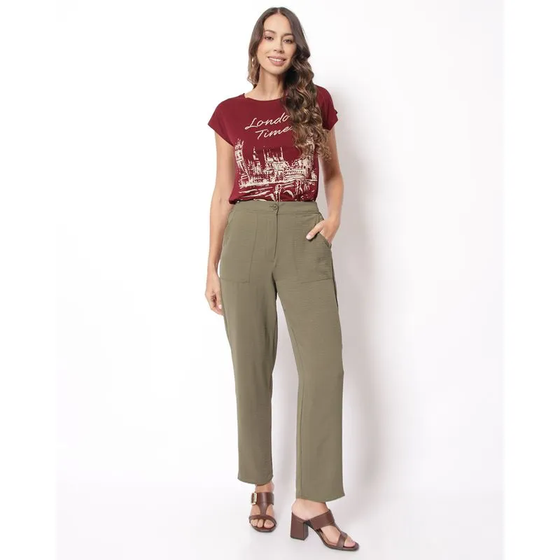 Calça Feminina Berry & Co. Reta com Bolsos Verde G