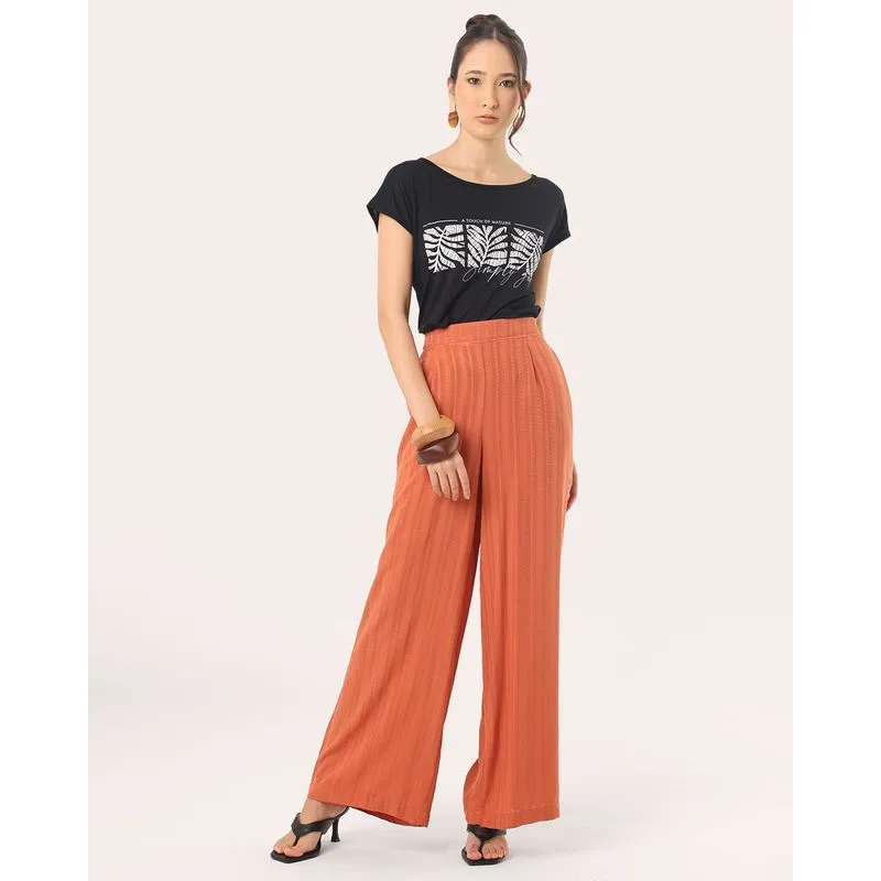 Calça Feminina Berry & Co. Pantalona Maquinetada Terracota P