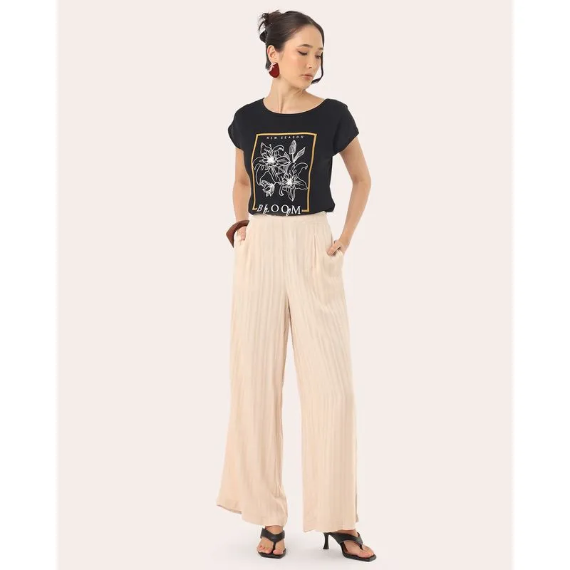Calça Feminina Berry & Co. Pantalona Maquinetada Bege P