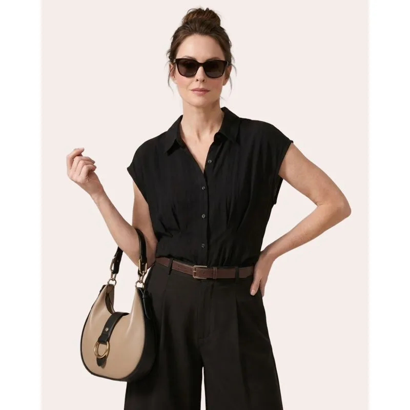 Camisa Feminina Berry & Co. Viscose Maquinetada Preta P