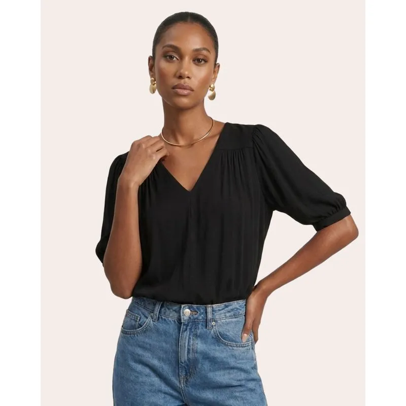 Blusa Feminina Berry & Co. Viscose Manga Bufante Preta G