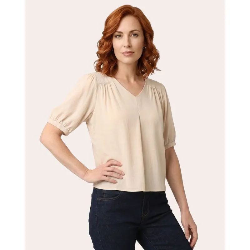 Blusa Feminina Berry & Co. Viscose Manga Bufante Bege P