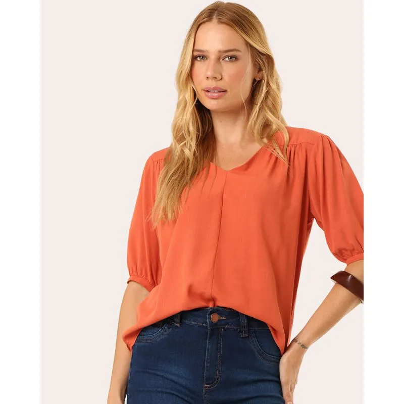 Blusa Feminina Berry & Co. Viscose Manga Bufante Terracota PP