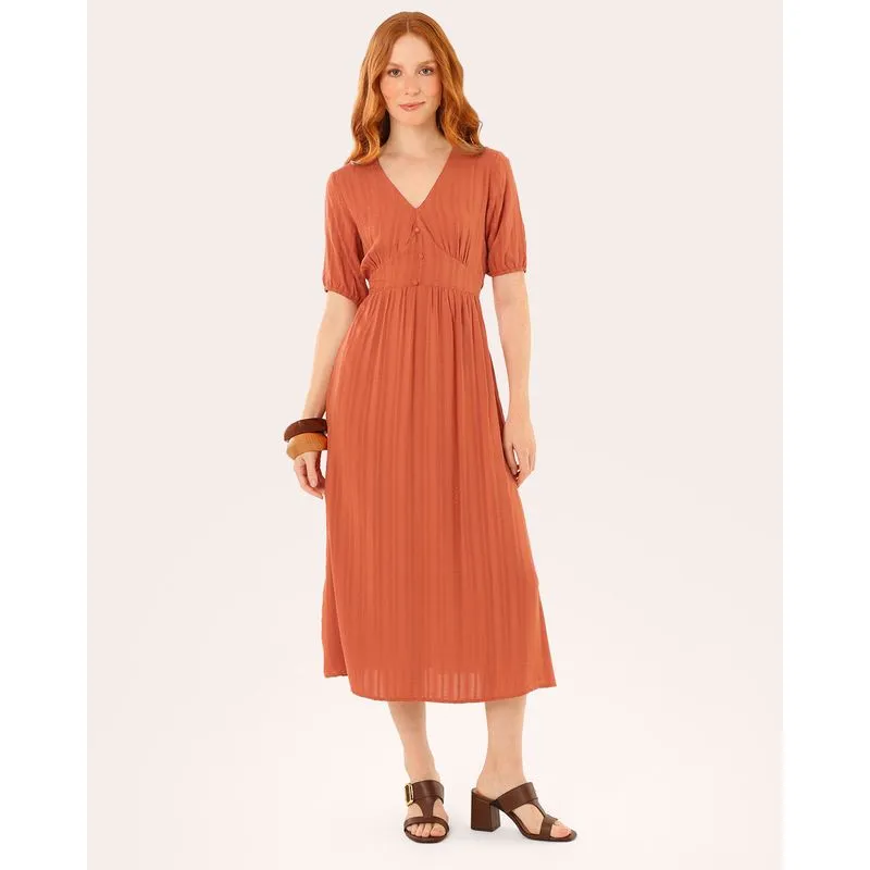 Vestido Feminino Berry&Co. Midi Viscose Jacquard Terracota P
