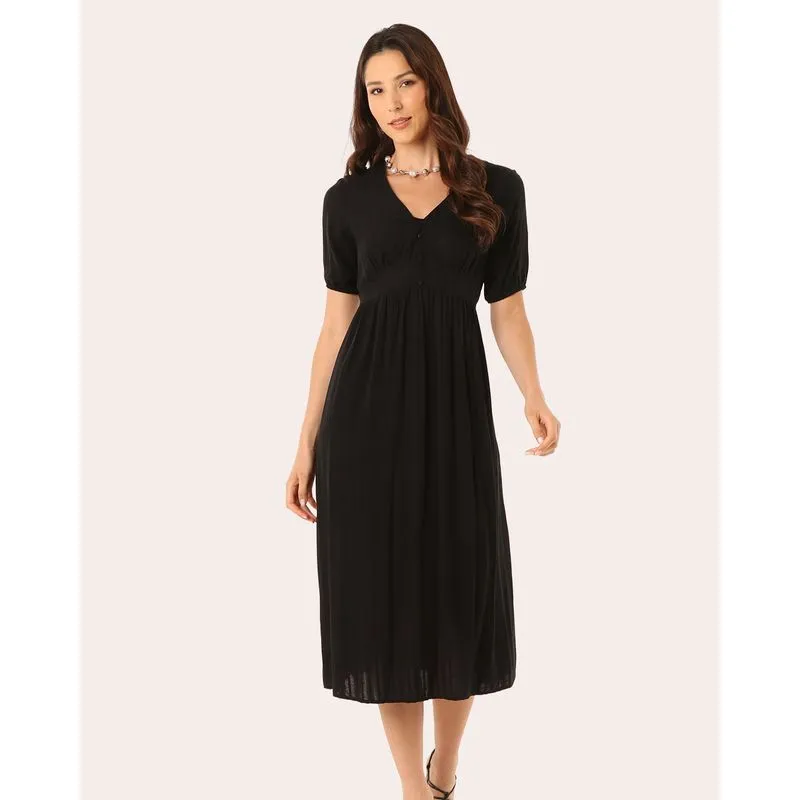 Vestido Feminino Berry & Co. Midi Viscose Preto M