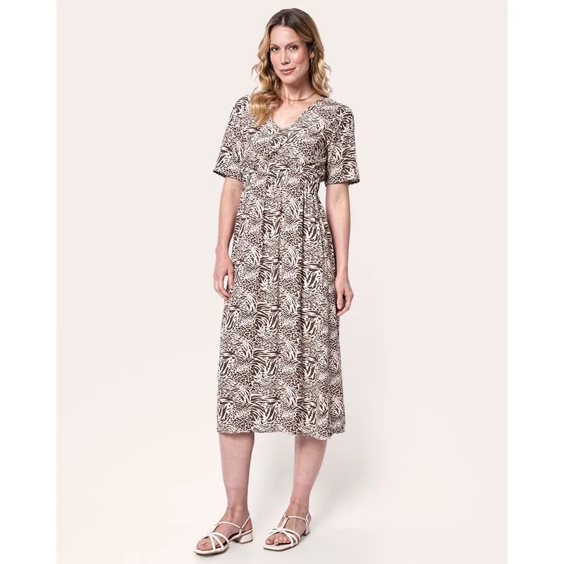 Vestido Feminino Berry & Co. Midi Viscose Estampado Bege G