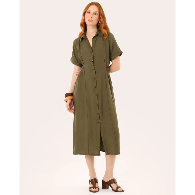 Vestido Feminino Berry & Co. Midi Poliviscose Botões Verde XG