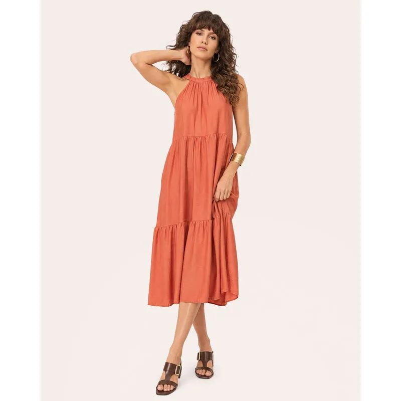 Vestido Feminino Berry & Co. Midi Terracota P