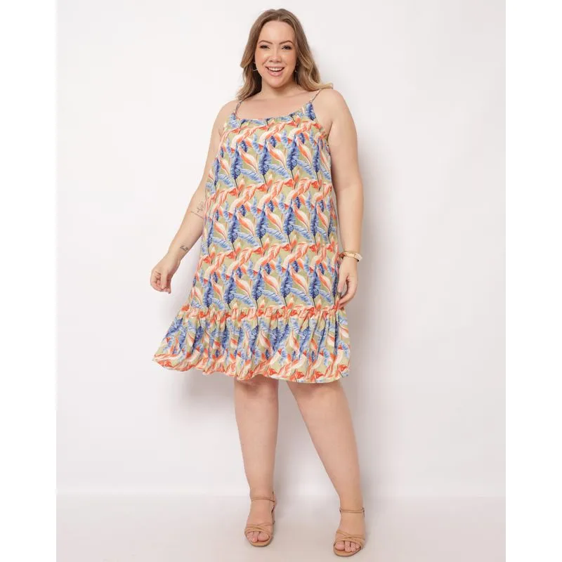 Vestido Plus Size Feminino Curto Berry & Co. Viscose Estampado Verde G2