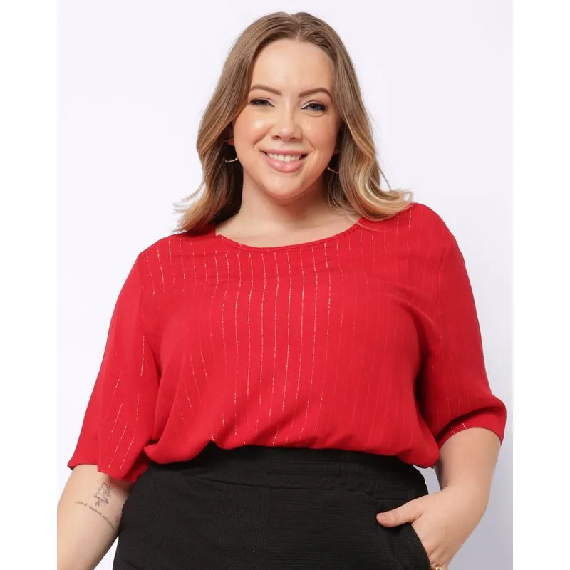 Blusa Plus Size Feminina Viscose Berry & Co. Fios Lurex Vermelha G2