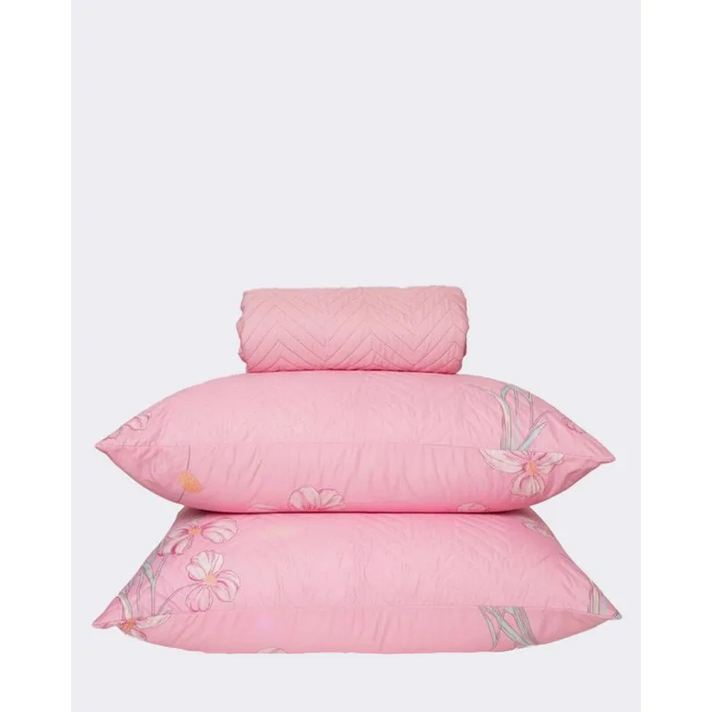Kit Colcha Casal 3 Peças Arte & Cazza Estampada Floral Rosa UN