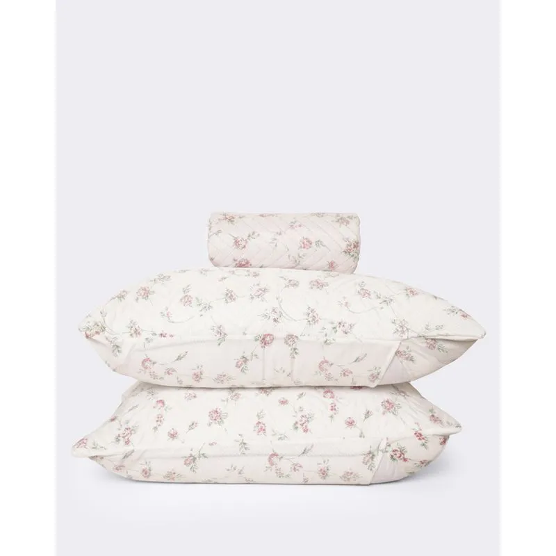Kit Colcha Casal 3 Peças Arte & Cazza Estampada Floral Branca UN
