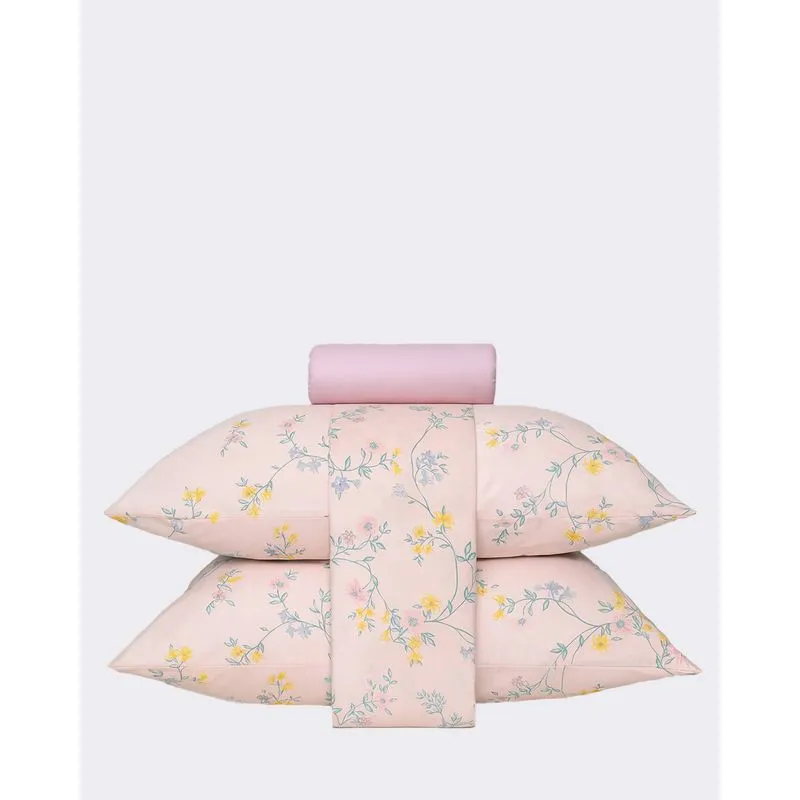 Jogo de Cama King 4 Peças Arte & Cazza Estampado Floral Rosa UN