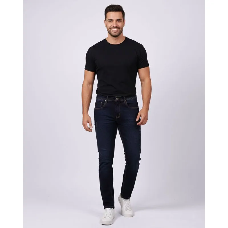 Calça Jeans Masculina Slim com Puídos Bolsos Azul 44