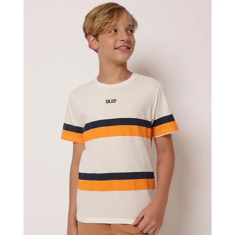 Camiseta Juvenil Algodão Listrada Off White 12