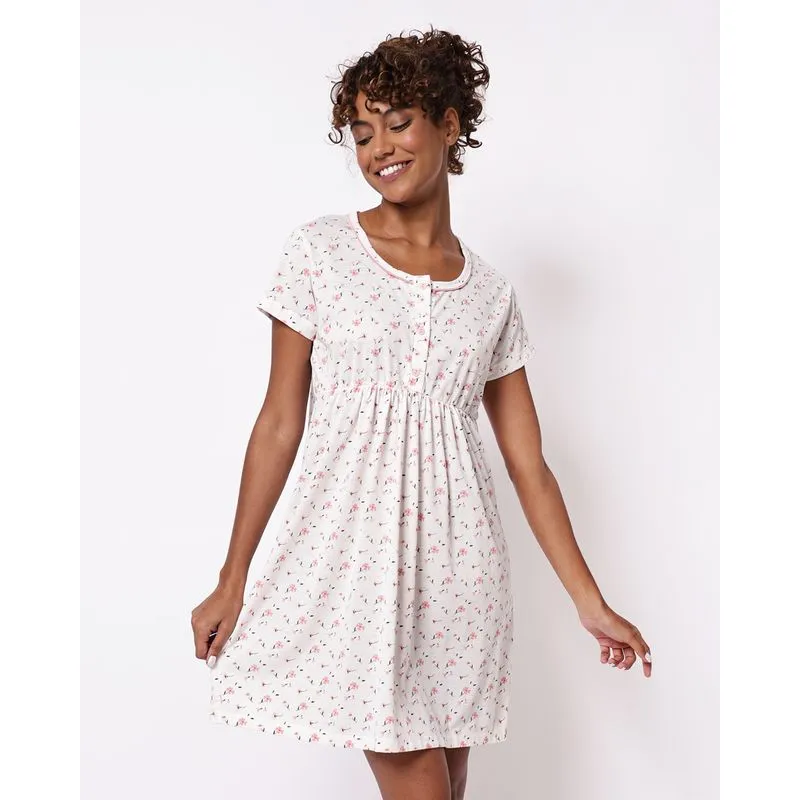 Camisola Feminina Curta Poliviscose com Botões Estampa Floral Off White P