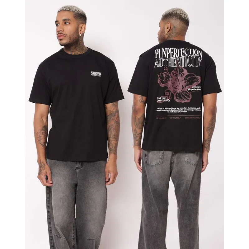Camiseta Masculina Algodão Estampa Frente E Costas Manga Curta Preta P