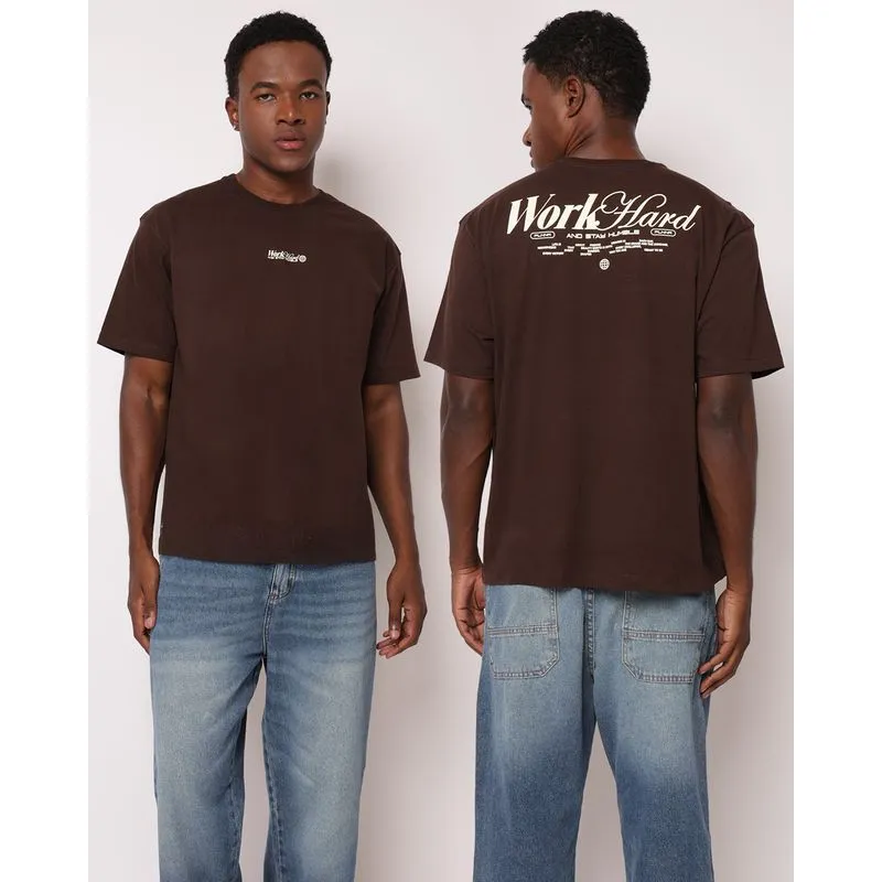 Camiseta Masculina Algodão Estampa Frente Costas Marrom PP