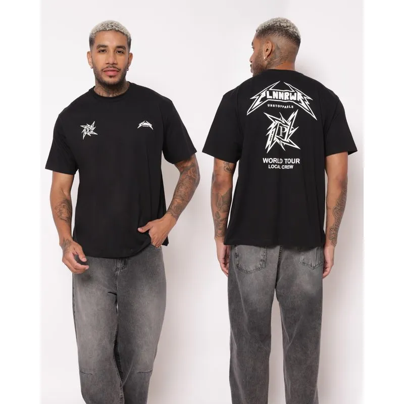 Camiseta Masculina Algodão Estampada Frente E Costas Preta GG
