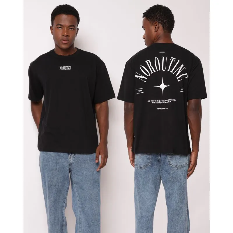 Camiseta Masculina Algodão Estampa Frente e Costas Preta XGG