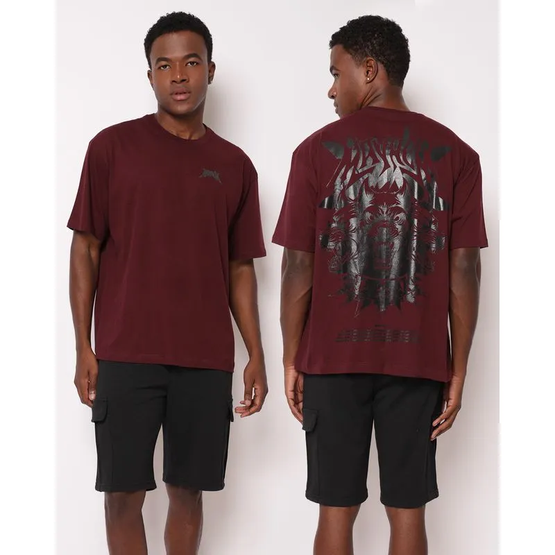 Camiseta Masculina Algodão Estampa Frente E Costas Vinho M