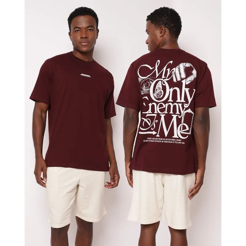 Camiseta Masculina Algodão Estampa Frente Costas Vinho PP