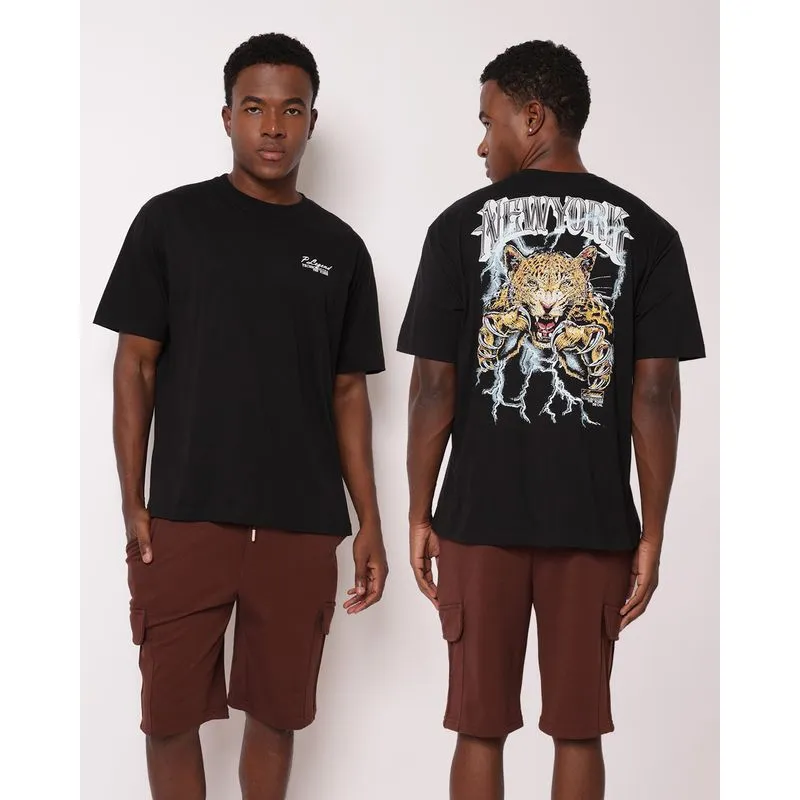 Camiseta Masculina Algodão Estampa Frente E Costas Preta P