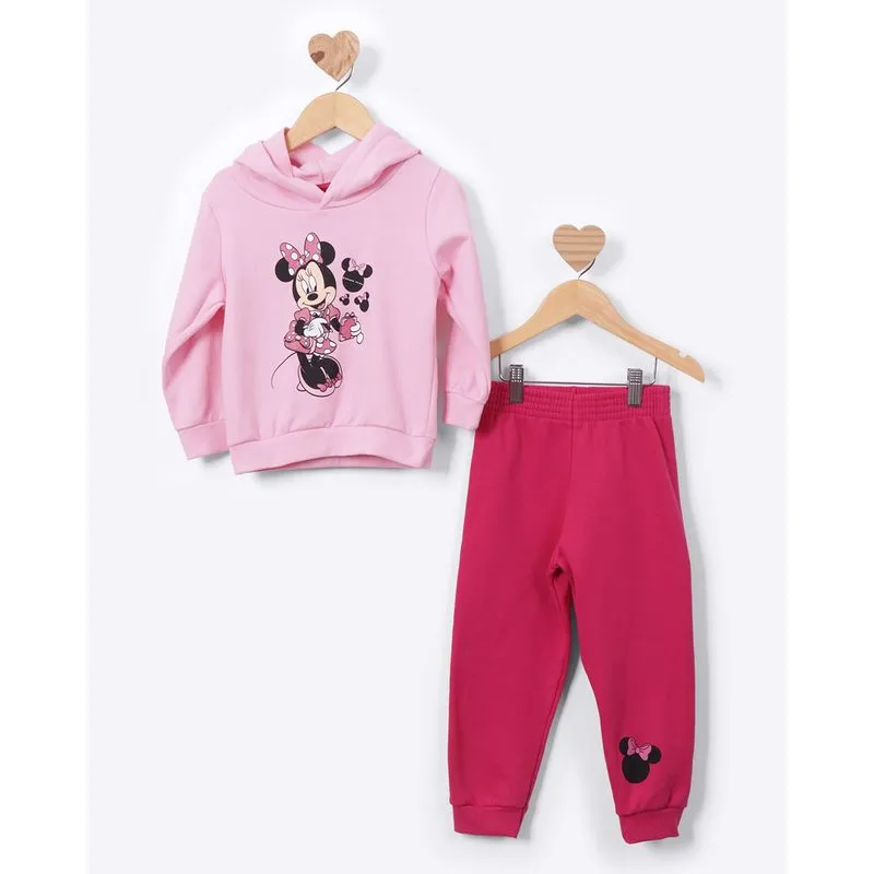 Conjunto Moletom Bebê Algodão com Capuz Minnie Rosa 1