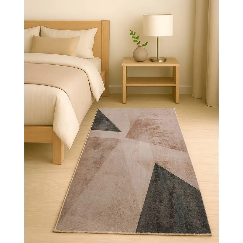 Tapete Passadeira Corttex 60cm x 100cm Berlim Estampa Geométrica Bege UN