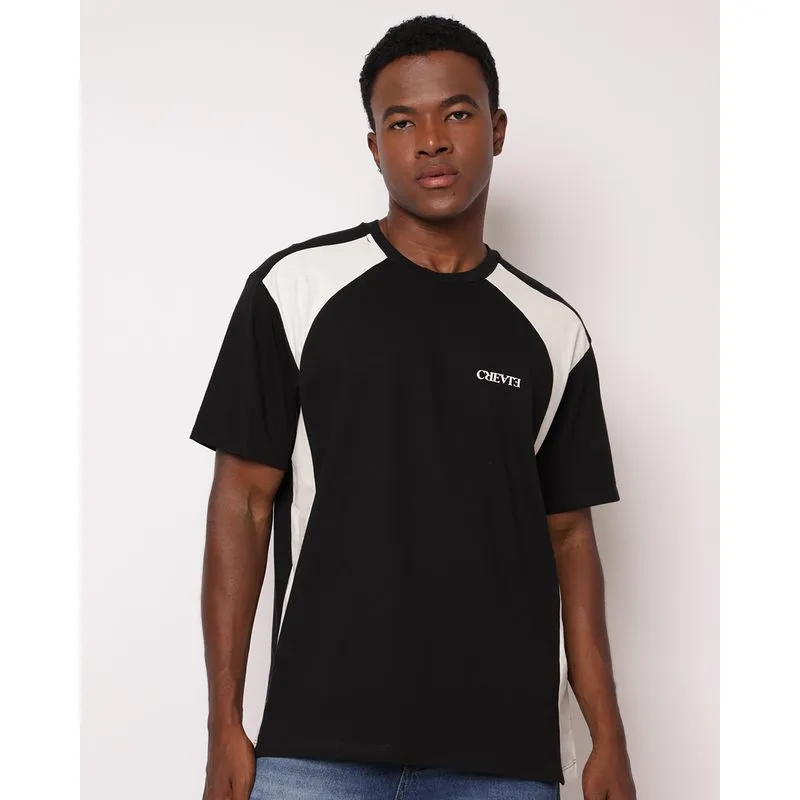Camiseta Masculina Algodão Recorte Lateral Estampa Emborrachada Preta XGG