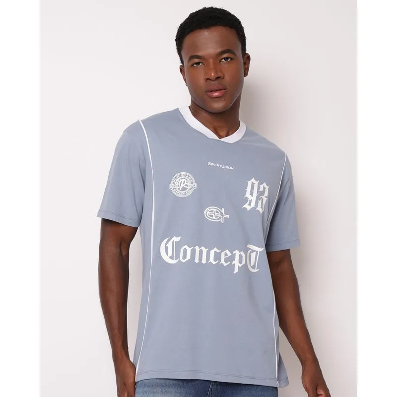 Camiseta Masculina Algodão Estampa Frontal Manga Curta Azul XGG