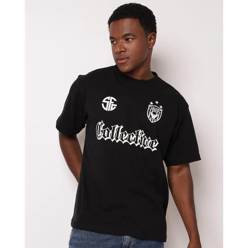 Camiseta Masculina Algodão Estampa Emborrachada Frontal Preto P