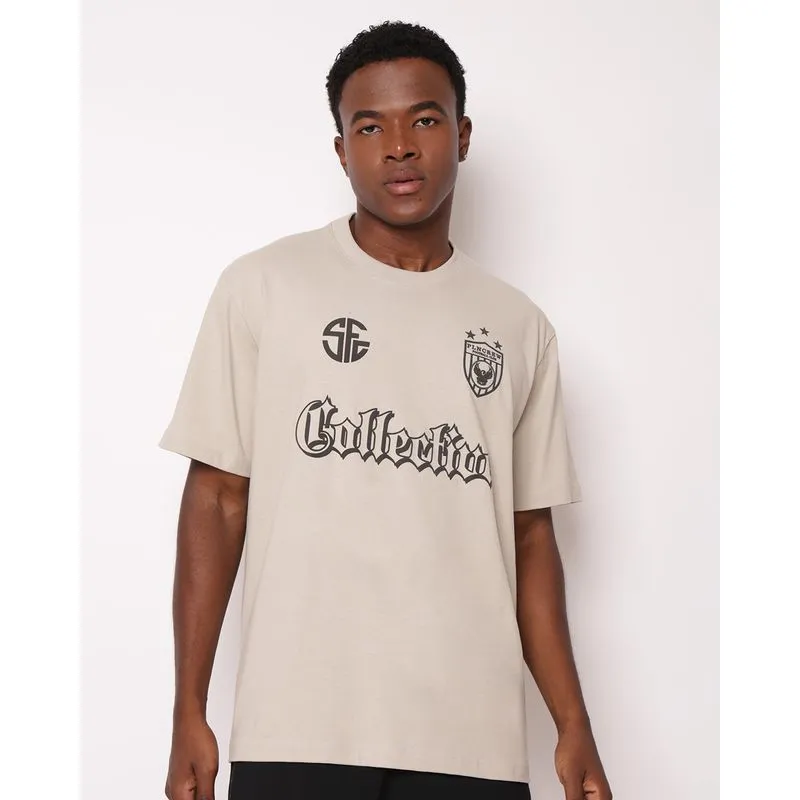 Camiseta Masculina Algodão Estampa Emborrachada Frontal Cinza GG