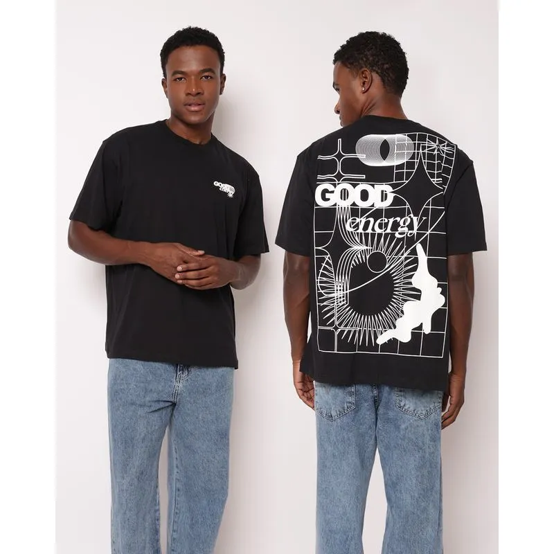 Camiseta Masculina Algodão Estampa Frente e Costas Preta M