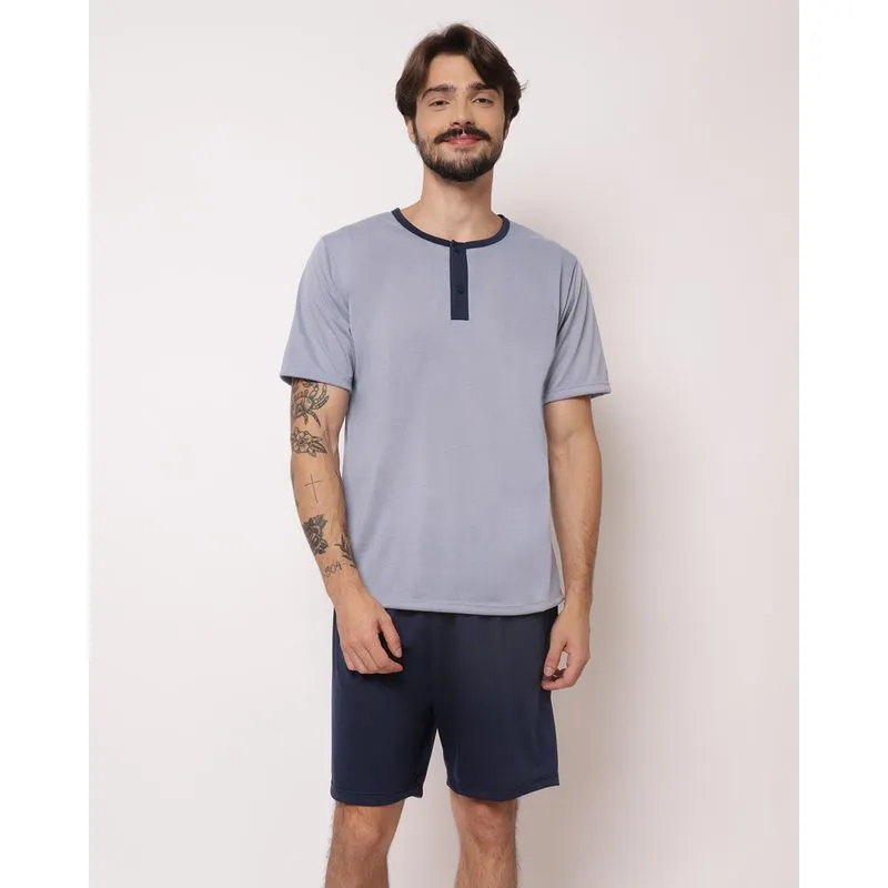 Pijama Masculino Curto Gola Portuguesa Azul G