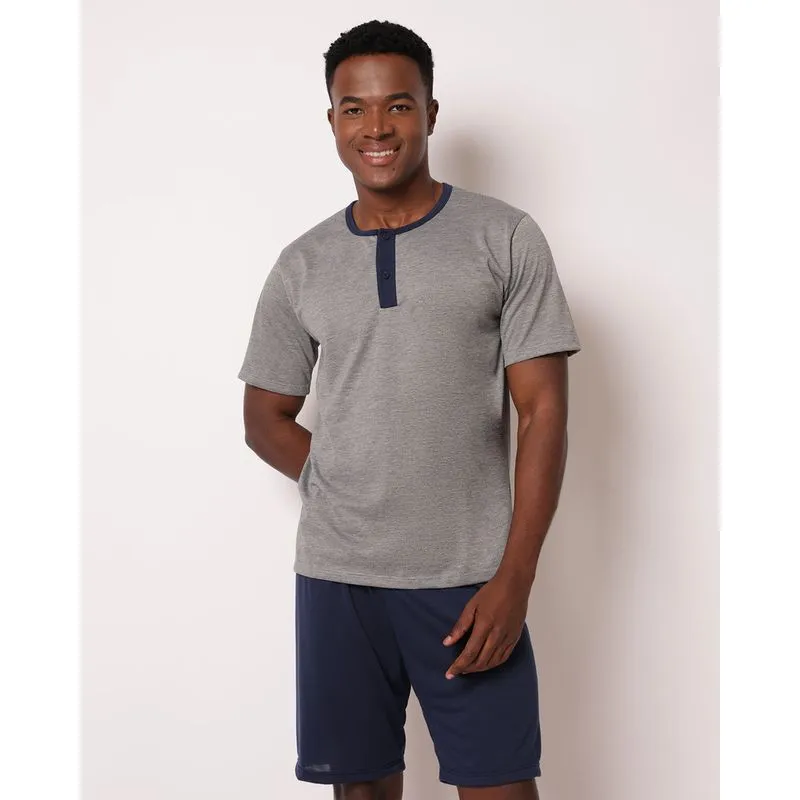 Pijama Masculino Curto Gola Portuguesa Cinza M