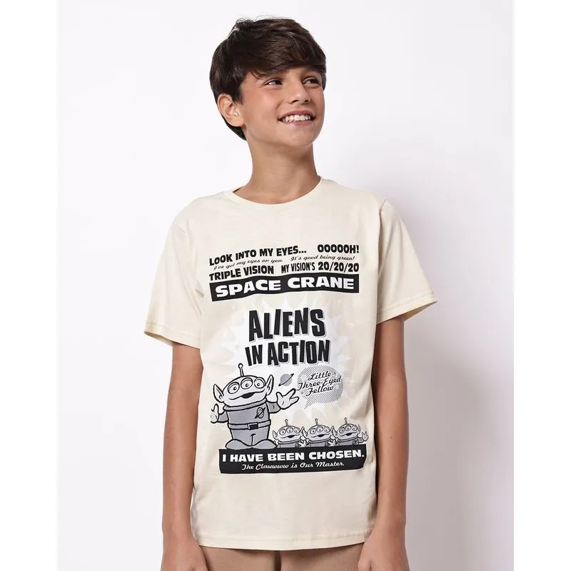 Camiseta Juvenil Algodão Alien Toy Story Manga Curta Bege 12