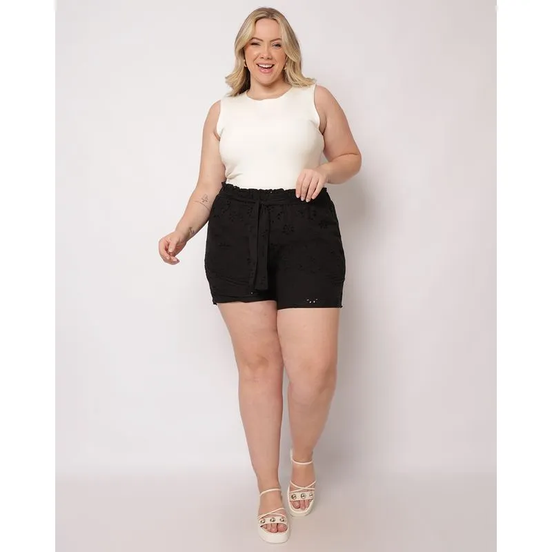 Short Plus Size Feminino Berry & Co. Algodão Laise Preto G3