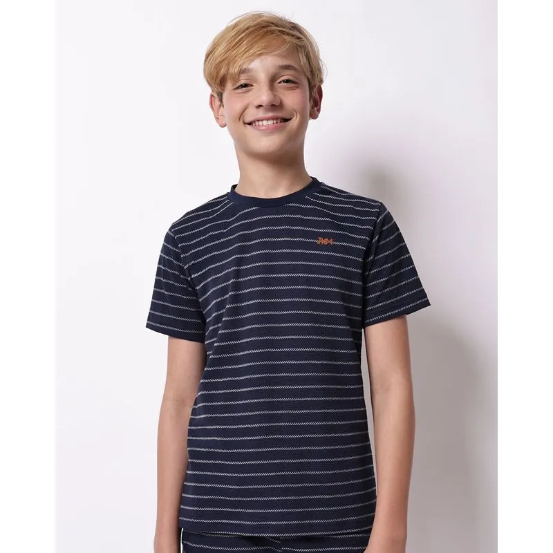 Camiseta Juvenil Texturizada Listrada Marinho 12