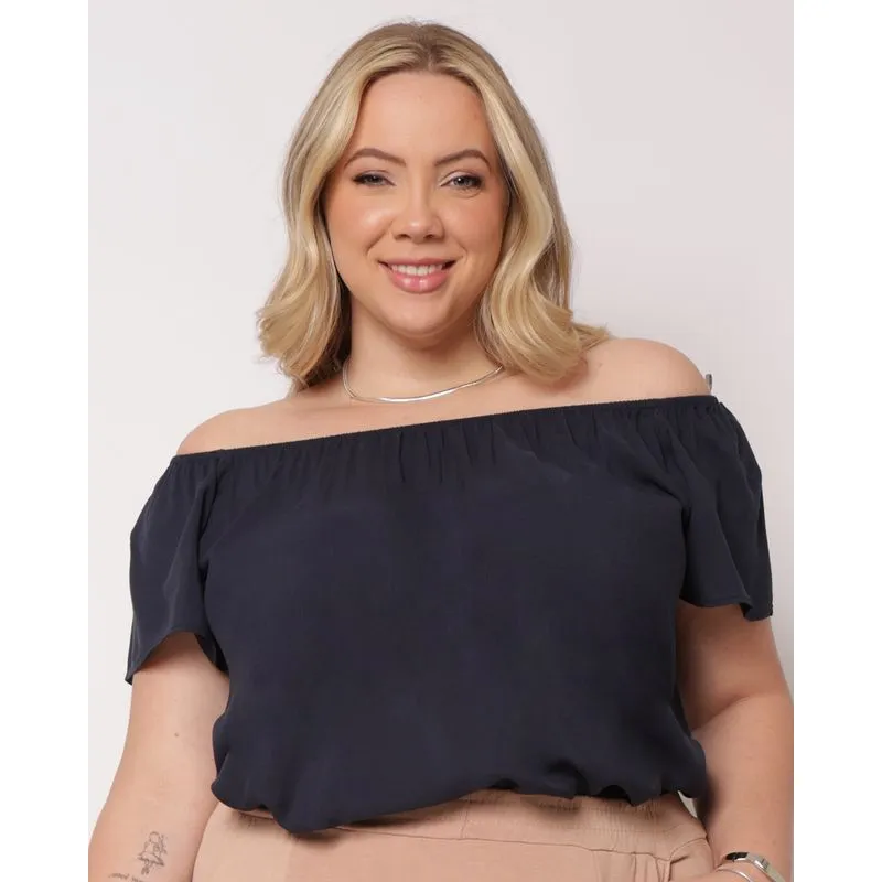 Blusa Plus Size Feminina Berry & Co. Viscose Ciganinha Marinho G2