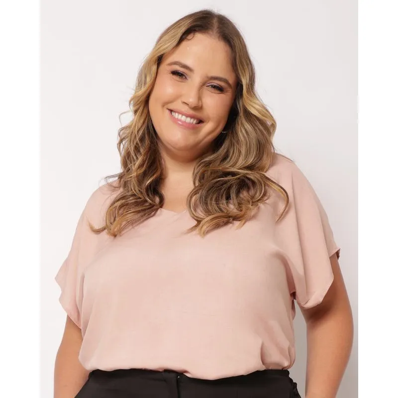 Blusa Plus Size Feminina Berry & Co. Viscose Manga Morcego Rosa G2