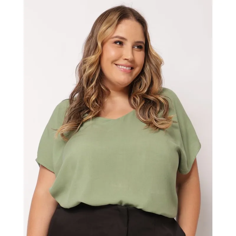 Blusa Plus Size Feminina Berry & Co. Viscose Manga Morcego Verde G1