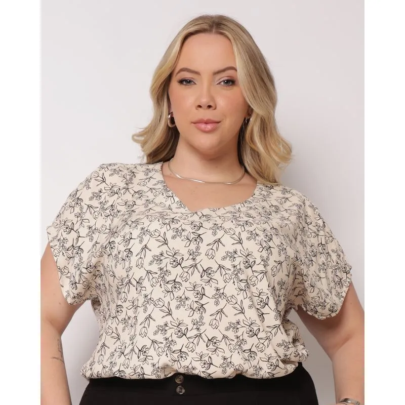 Blusa Plus Size Feminina Berry & Co. Viscose Manga Morcego Off White G1